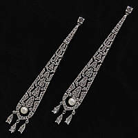 Сережки гвоздики пусеети біле золото з камінням білими цирконами та перлиною довжина 80 мм ширина 12 мм 925 S