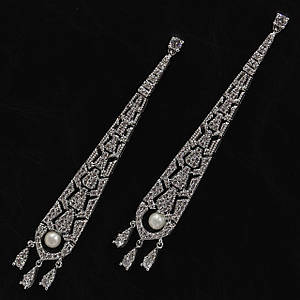 Сережки гвоздики пусеети біле золото з камінням білими цирконами та перлиною довжина 80 мм ширина 12 мм 925 S