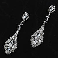 Сережки гвоздики пусеети вечірнє біле золото з камінням білими цирконами довжина 50 мм ширина 15 мм 925 S