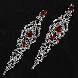 Сережки гвоздики пусеети вечірнє біле золото білі камені циркони та смарагди довжина 80 мм ширина 20 мм 925 S