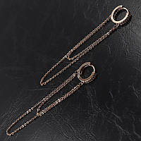 Сережки жіночі застібка кільця металеві червоне золотисте довжина 7 см подвійний ланцюжок із цирконами 925S