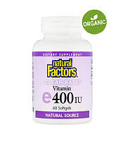 Natural Factors, Clear Base, Витамин Е, e, 400 МЕ, 60 таблеток