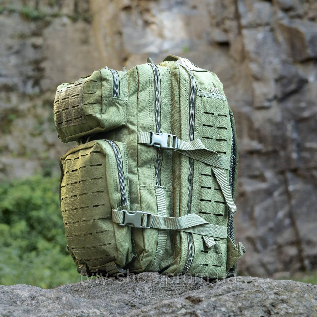 Мужской рюкзак тактический военный Вариор олива, 36 л Водостойкий, Вместительный Два крупных основных отдела - фото 6 - id-p1660351895