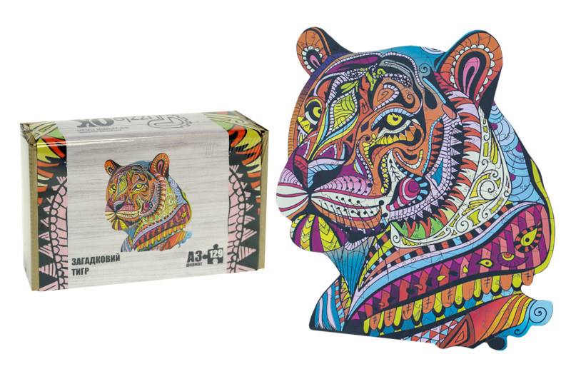 Фігурний дерев'яний пазл "Загадковий Тигр" PuzzleOk 129 елементів, фото 1