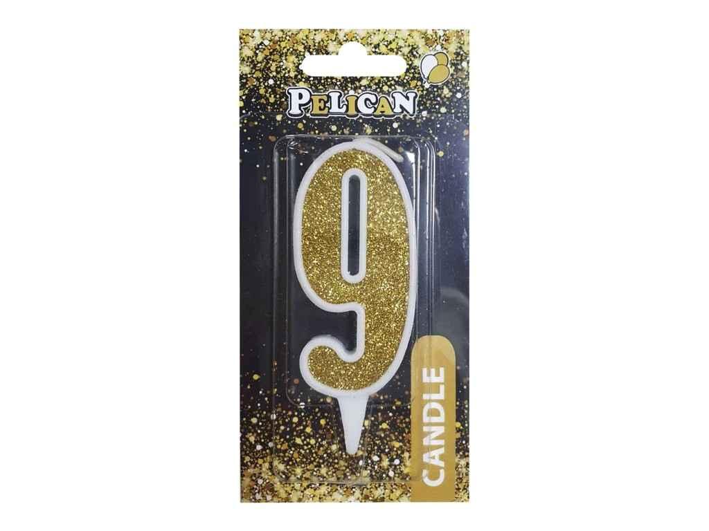 Свiчка для торта цифра 9 ЗОЛОТО 7 см. 867019 ТМ PELICAN, фото 1