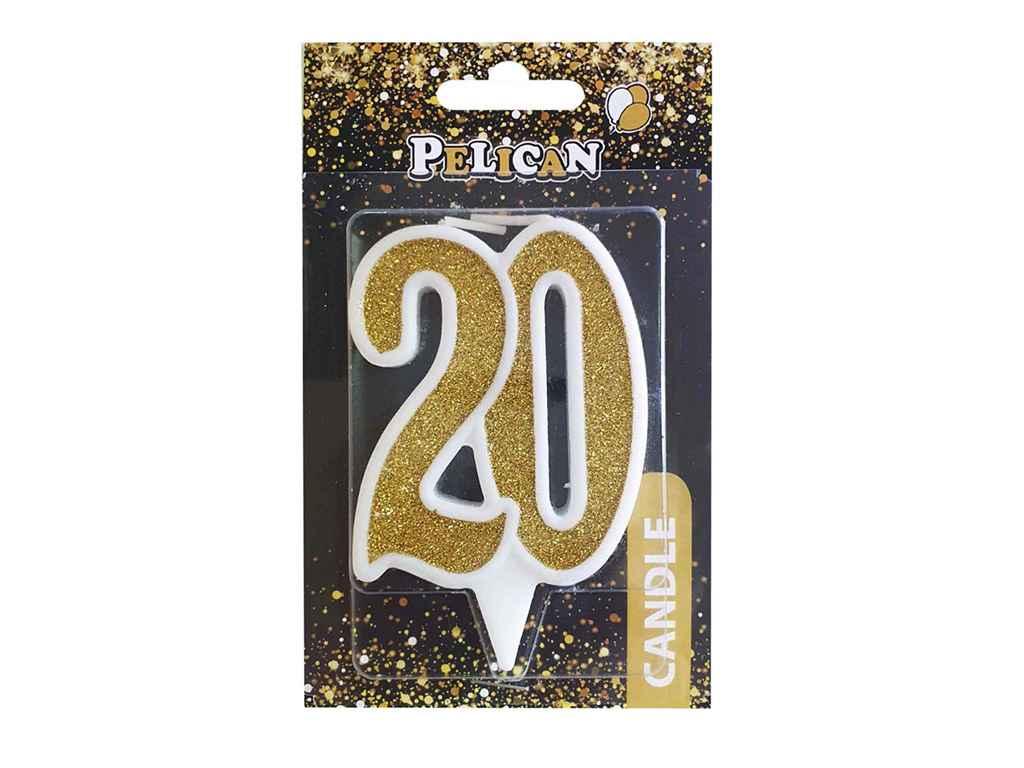 Свічка ювілейна 20 ЗОЛОТО 7см. ТМ PELICAN, фото 1