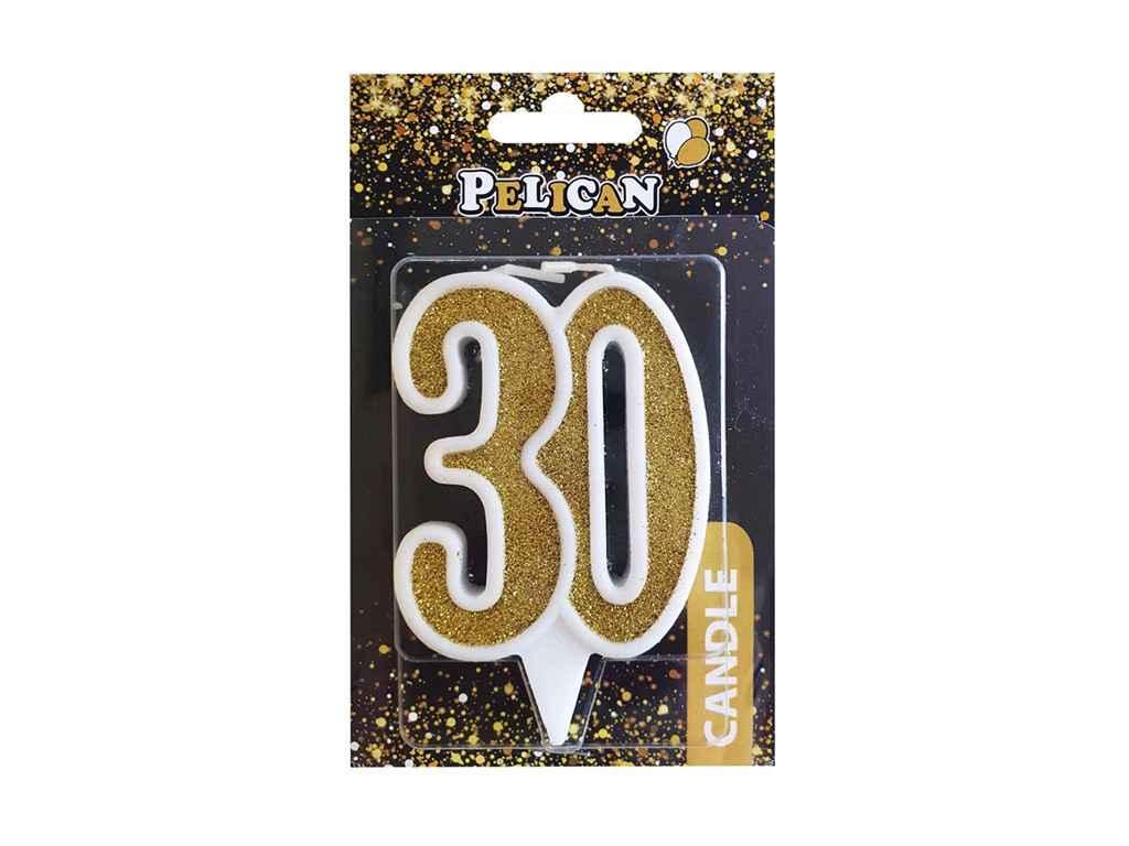 Свічка ювілейна 30 ЗОЛОТО 7см. ТМ PELICAN, фото 1