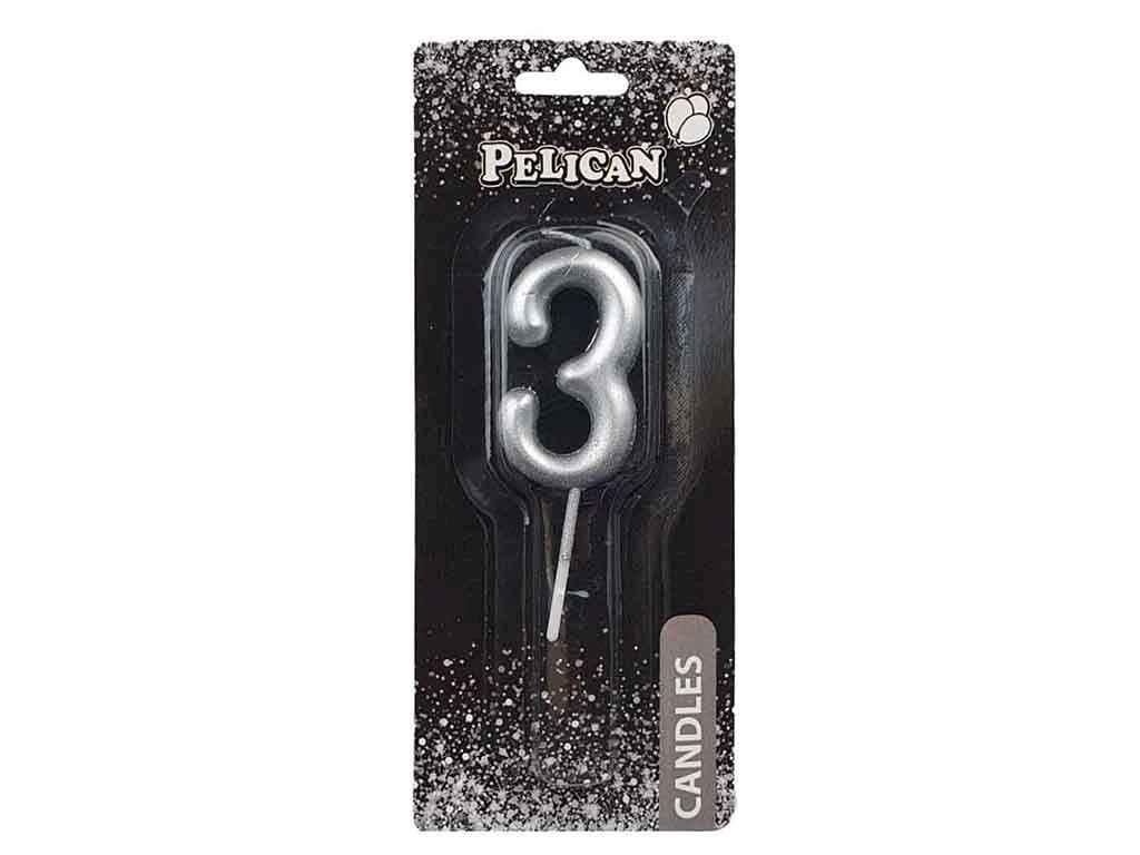 Свiчка для торта 3 СРБЛО 4,5см. 864523 ТМ PELICAN, фото 1