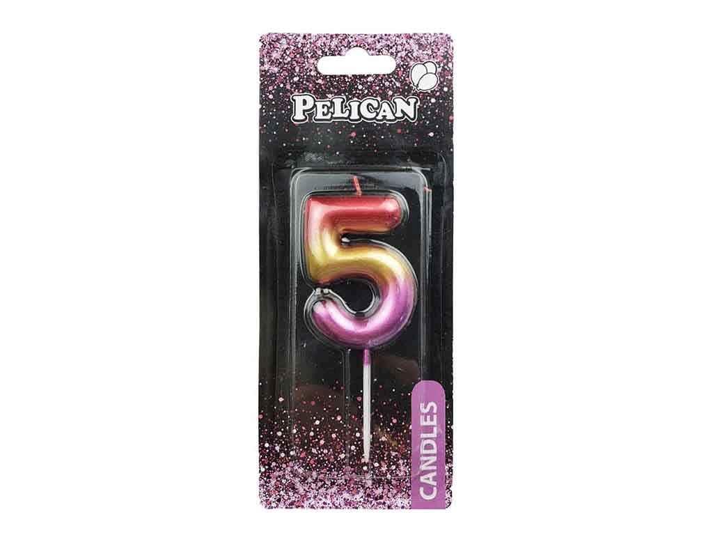 Свичка для торта 5 РАЙДУЖНА 6 см. 866065 ТМ PELICAN, фото 1