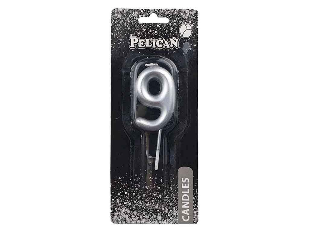 Свiчка для торта 9 СРБЛО 4,5см. 864529 ТМ PELICAN, фото 1