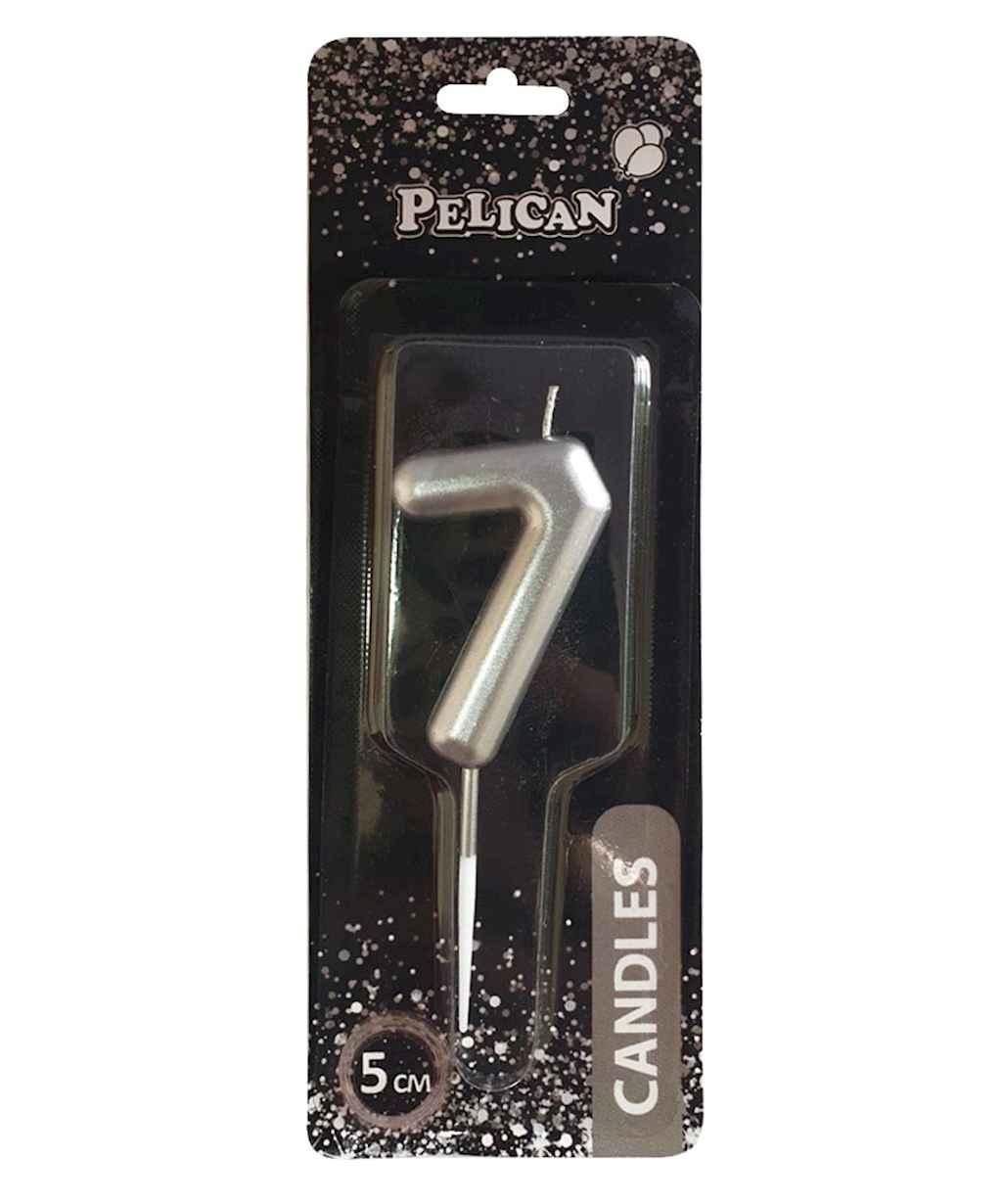 Свiчка для торта 7 СРБЛО 5 см. 865027 ТМ PELICAN, фото 1