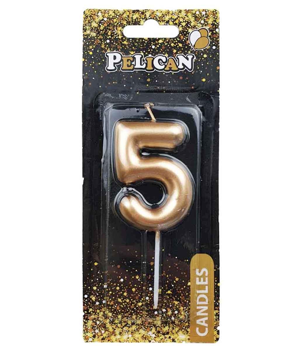 Свiчка для торта 5 ЗОЛОТО 6 см. 866015 ТМ PELICAN, фото 1