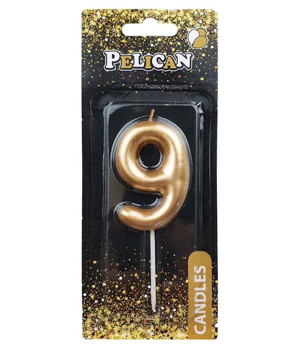 Свiчка для торта 9 ЗОЛОТО 6 см. 866019 ТМ PELICAN, фото 1