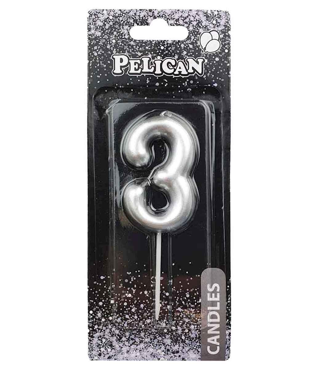 Свiчка для торта 3 СРБЛО 6 см. 866023 ТМ PELICAN, фото 1