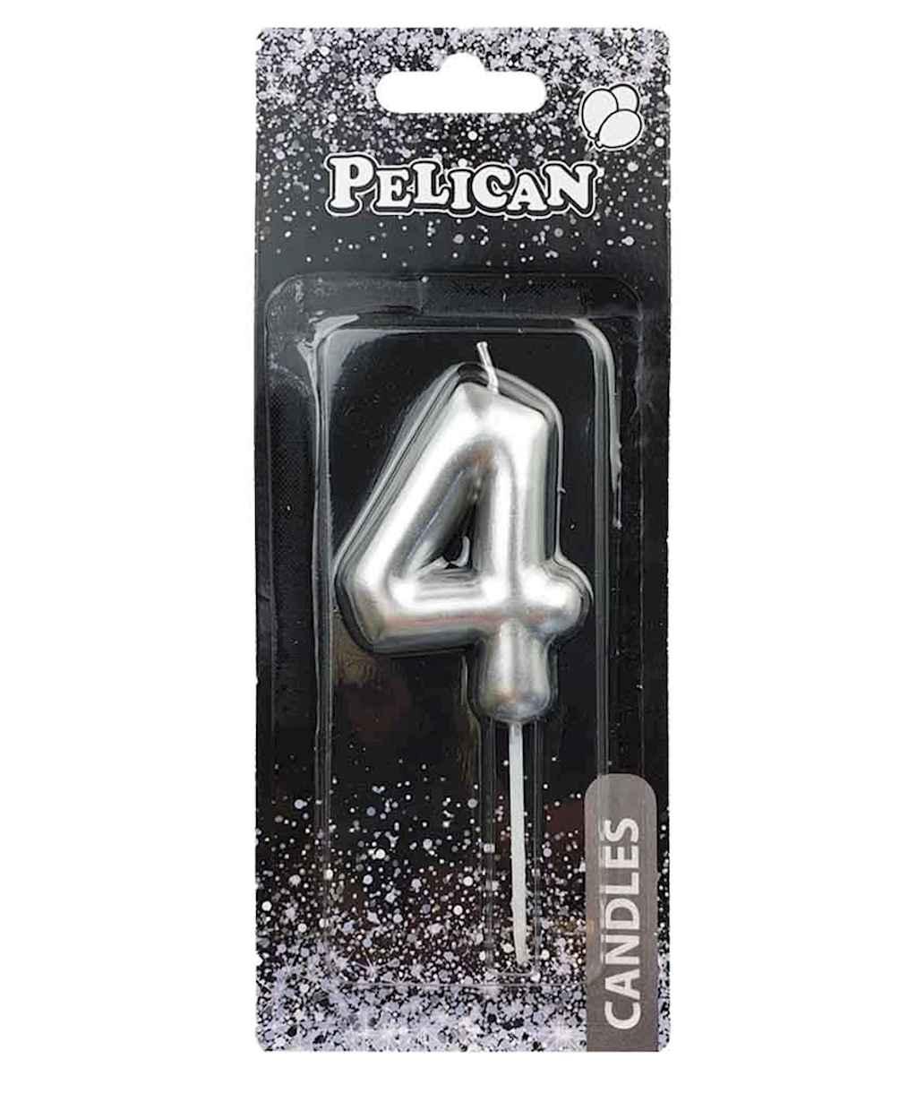 Свiчка для торта 4 СРБЛО 6 см. 866024 ТМ PELICAN, фото 1