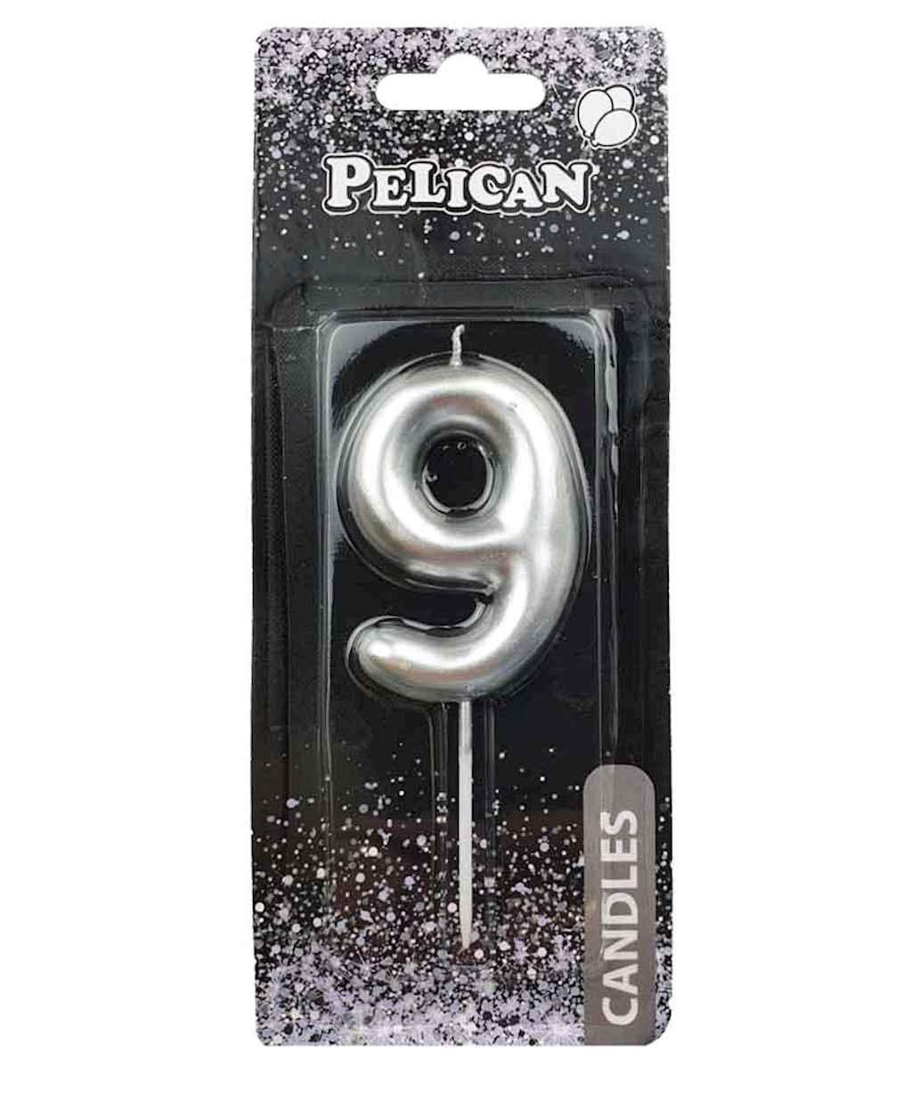 Свiчка для торта 9 СРБЛО 6 см. 866029 ТМ PELICAN, фото 1