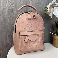 Женский мини рюкзак сумка в стиле Гучи с тиснением, сумка-рюкзак городской для девушек, маленький рюкзачок Розовый