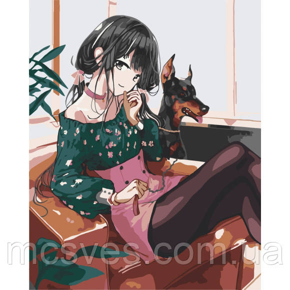 Картина за номерами "Дівчина із собакою" Art Craft 10327-AC 40х50 см, фото 1