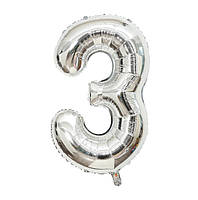 Кулька надувна Цифра Срібло 3 7958 40х98 см ID 4399266