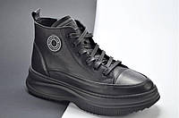 Женские демисезонные кожаные кроссовки черные Corso Vito 022449988