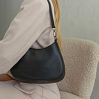 Черная женская вечерняя сумочка через плечо ультрамодная стильная сумка багет клатч черного цвета