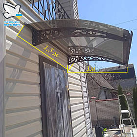 Готовий збірний навіс (дашок) над дверима Dash'Ok 1.5x1 м Стиль, сотовий 6 мм, прозорий