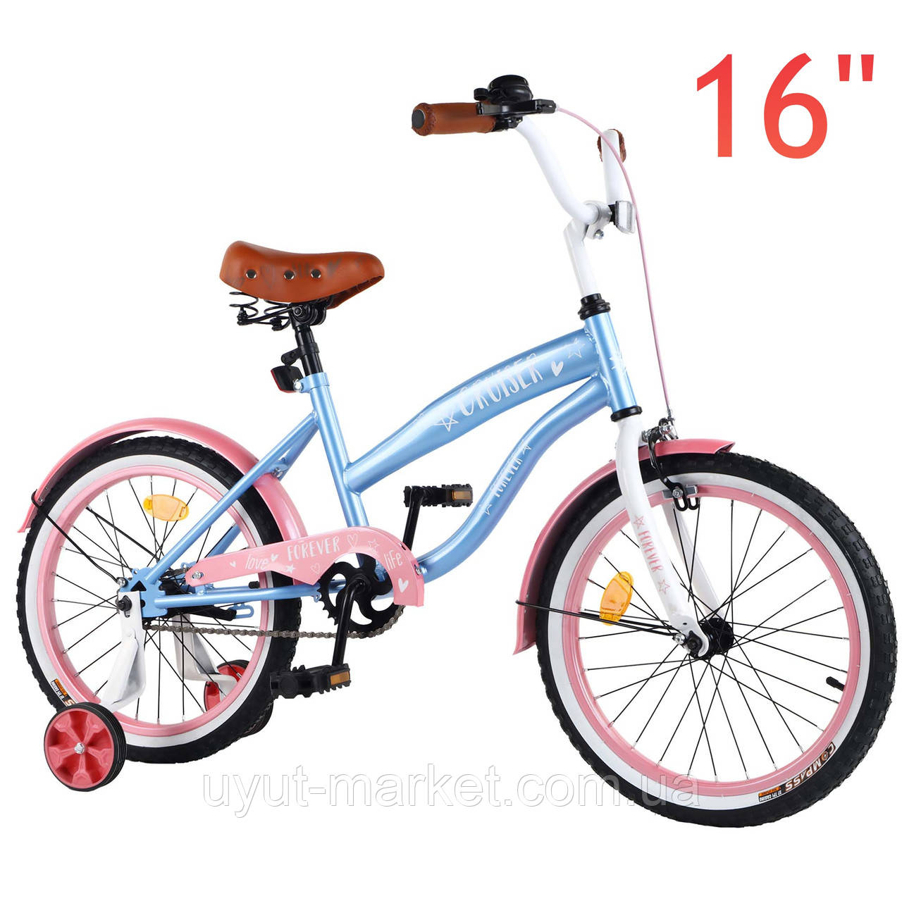 Двоколісний дитячий велосипед 16" від 4-6 років для дівчаток TILLY CRUISER T-21631 рожево/голубий, фото 1