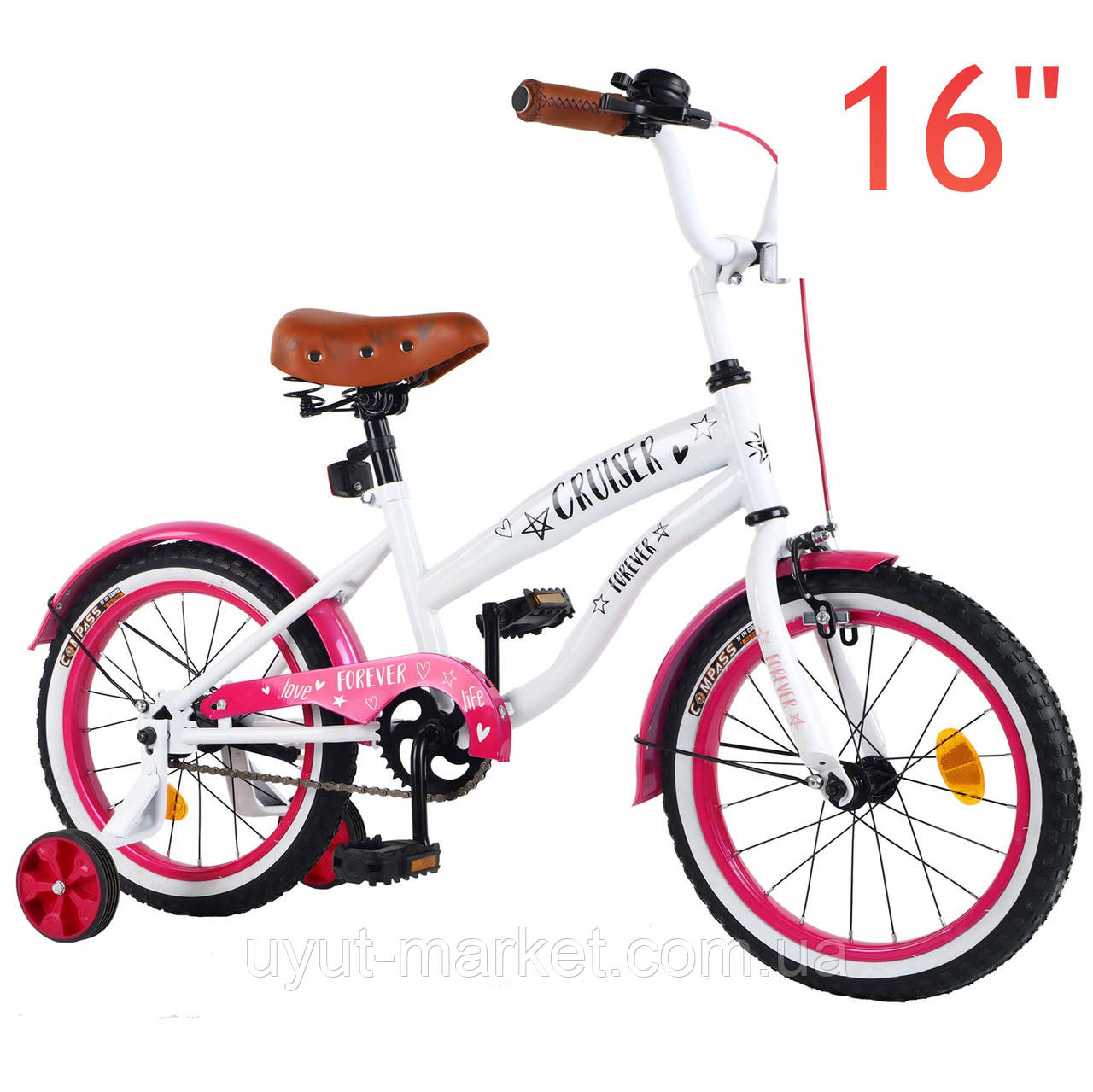 Двоколісний дитячий велосипед 16" від 4-6 років для дівчаток TILLY CRUISER  T-21632  біло/рожевий, фото 1