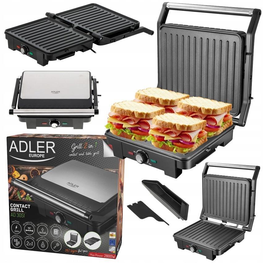 Притискний електрогриль Adler AD 3051 XL контактний гриль-прес 2800Вт.