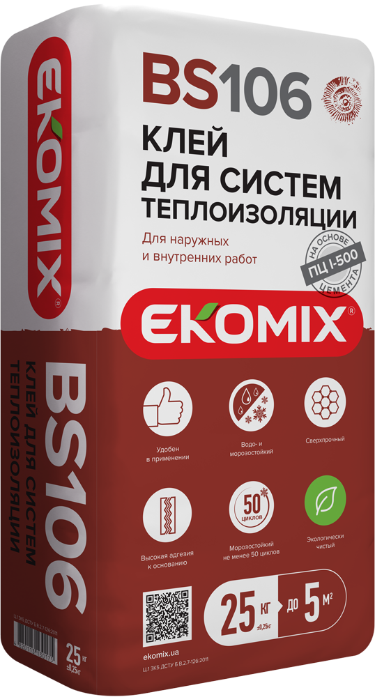 Купить Смесь ЕКОМІХ «Клей для систем тепло-изоляции» BS 106», 25 кг ...