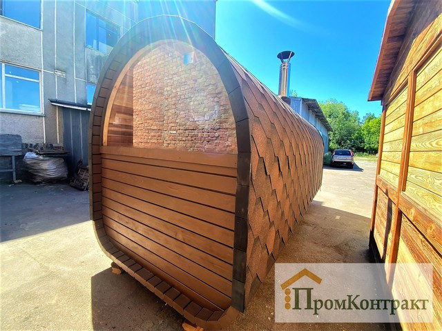 Строительство бани бочки Овоид Люкс 5,0м от производителя Thermowood Production - фото 2 - id-p1660567752