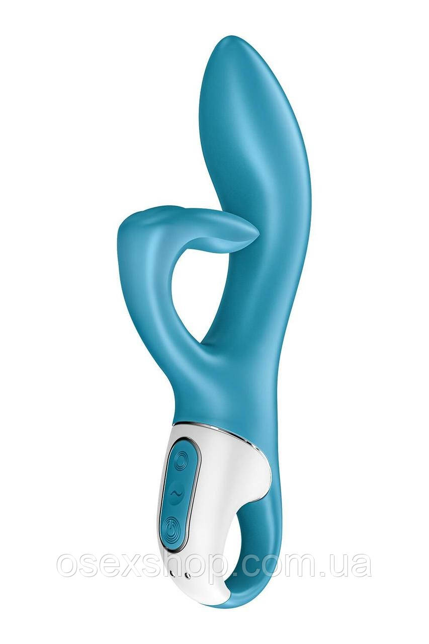 Вібратор кролик із потрійним відростком Satisfyer Embrace me Turquoise, 2 мотори, діаметр 3,6 см, фото 1