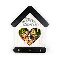 Декоративна ключниця-рамка для фото "My family" (Біла з серцем)