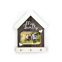 Декоративна ключниця-рамка для фото "My family" (Коричнева прямокутна з серцями)