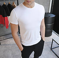 Біла чоловіча футболка в обтиску, однотонна Slim fit футболки приталені S M L XL XXL