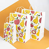 Подарункові пакети з малюнком 150*90*240 Паперовий Пакет подарунковий Яскраві Крафт пакет з малюнком груші яблука, фото 9