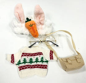Набір аксесуарів (3 в 1) для качки светр з ялинками пов'язка зайчик морквина окуляри сумка