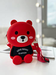 Силіконова сумка для дівчинки Ведмедик з чорним животиком Червона 1121 Червоний