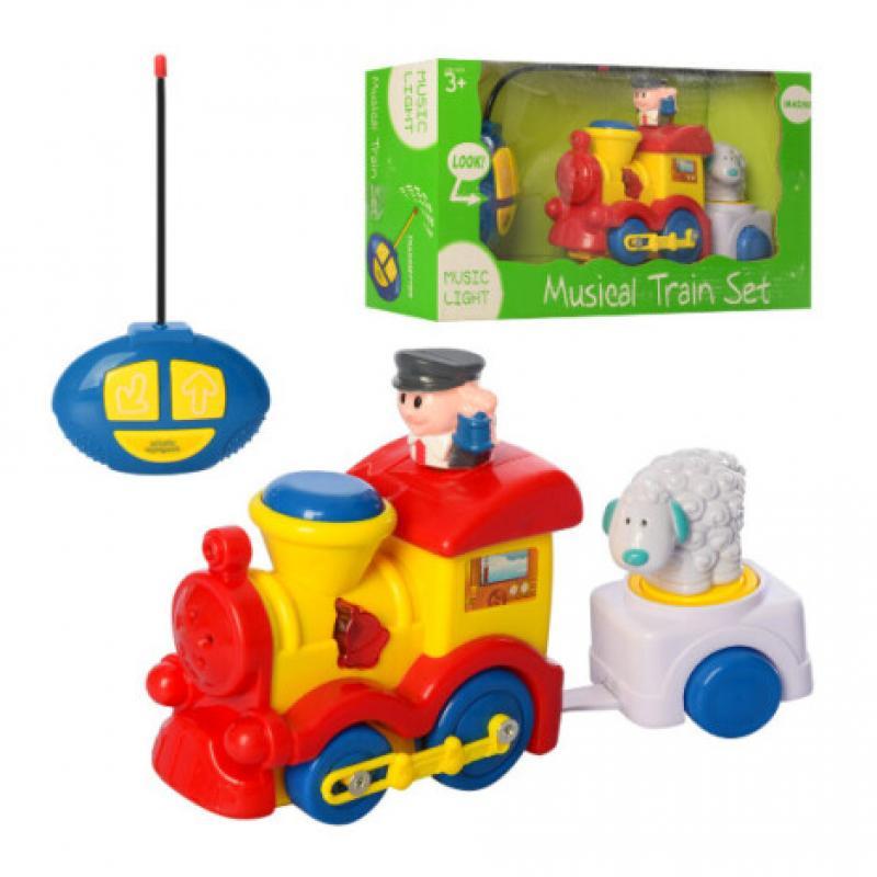 Потяг на радіо керуванні, поїзд з овець зі звуковими світловими ефектами, розмір іграшки 19см, 8 мелодій