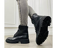 Демисезонные женские кожаные ботинки - берцы на платформе, черные Viscala 421