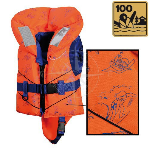Жилет рятувальний дитячий SV-100 100N Osculati до 15 кг оранжевий з модульним коміром свистком і світловідбиваючими смугами, фото 1