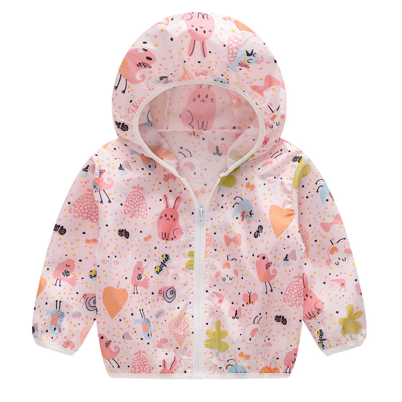 Куртка-вітровка для дівчинки з тваринами принтом рожева Птички в лісі Jomake (90)