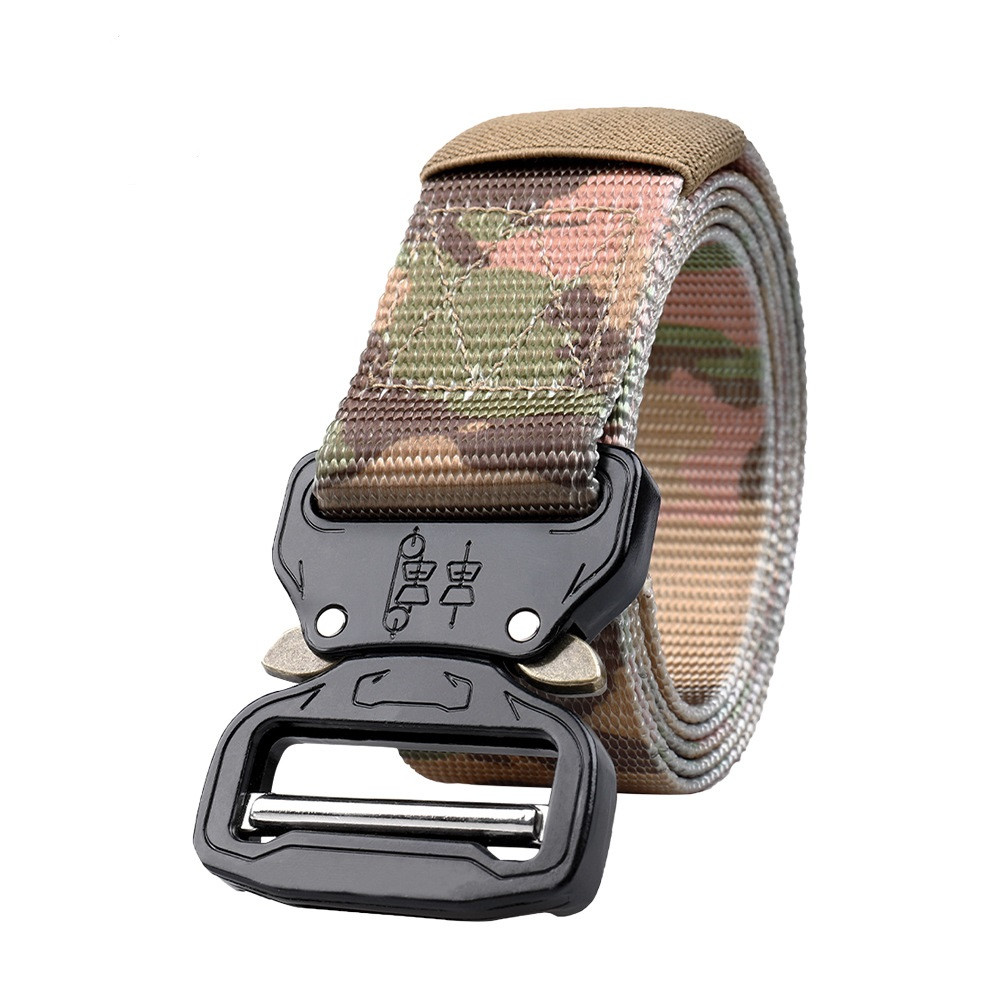 Чоловічий тактичний ремінь нейлоновий з швидкісною металевою пряжкою камуфляж мультікам