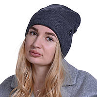Молодежная шапка лопата женская с отворотом темно-серая