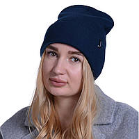 Молодежная шапка лопата женская с отворотом синяя