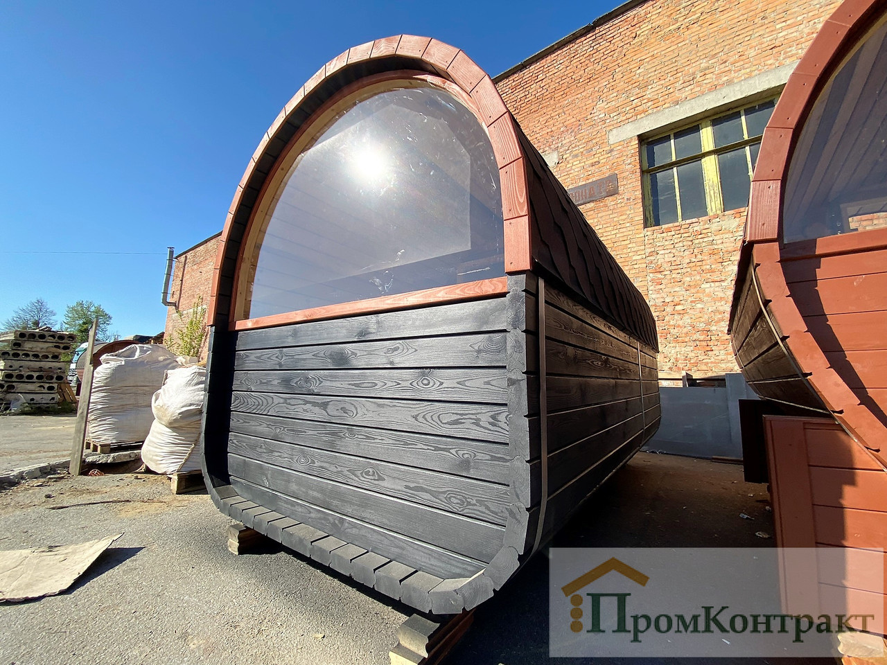 Строительство бани бочки с душем Овоид 4,0м от производителя Thermowood Production - фото 3 - id-p1660621279