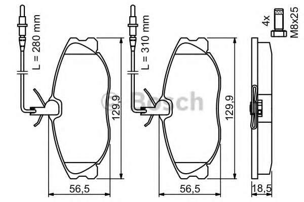 Комплект гальмувальних колок, гальма BOSCH PEUGEOT 306 кутова задня частина (7A, 7C, N3, N5) (1993 —