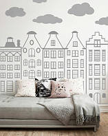 Вінілова інтер'єрна наклейка декор на стіну та шпалери «Будинки міста з хмарами» з оракалу