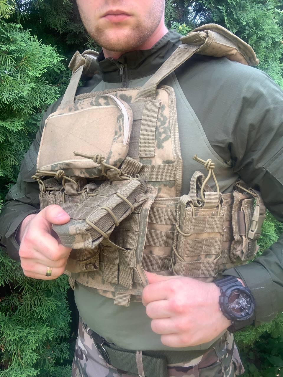 Армійський розвантажувальний жилет тактичний із підсумками розвантаження й плиточкою кольору койот ВСУ, фото 1