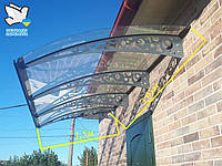 Металический сборный навес (козырек) над дверью Dash'Ok 3.05x1.5 м Style, тем-серый, мон 3 мм, прозр